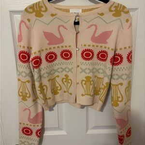 Willow & Wind Swan-Print Cropped Cardigan Sweater